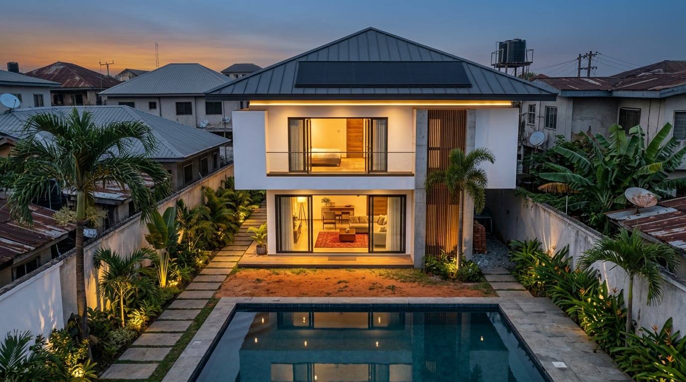 Evening, The compound at dusk