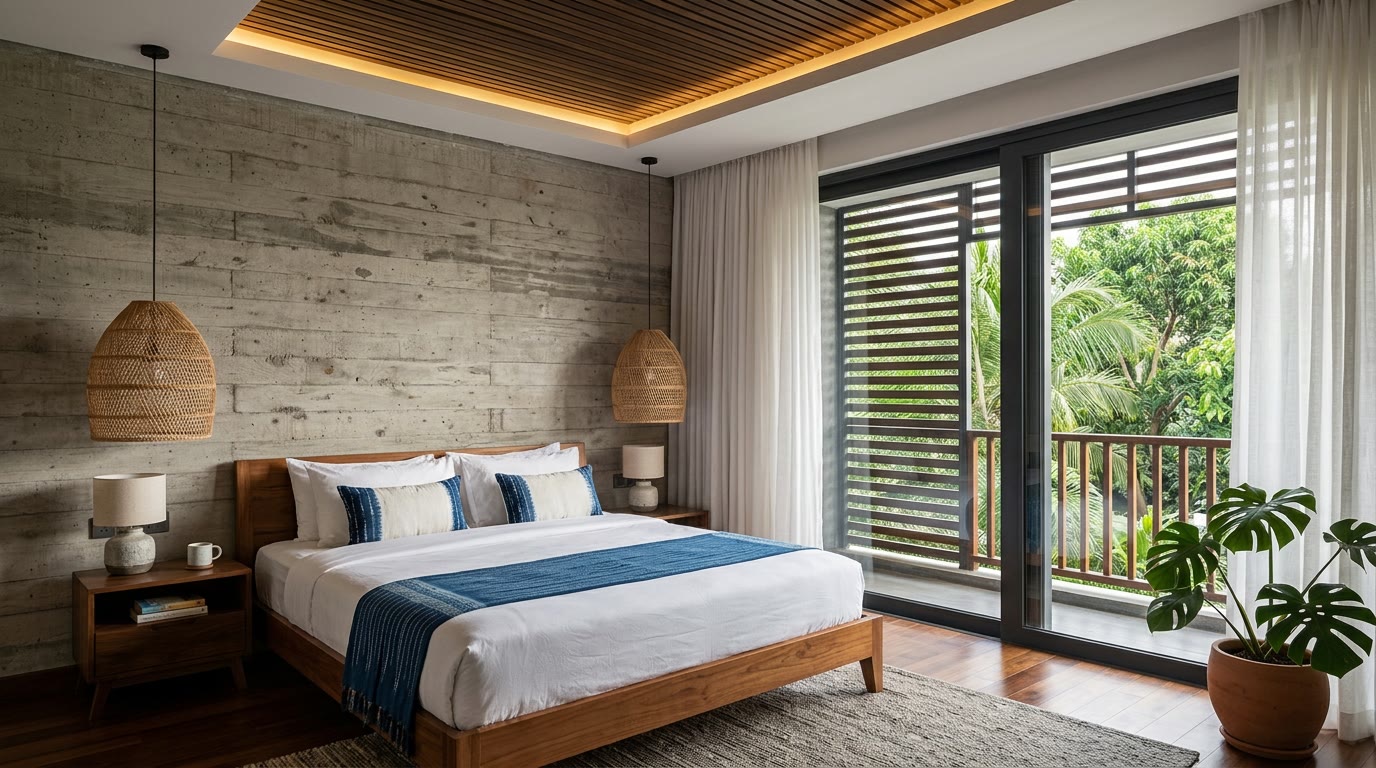 Interior, Master bedroom and balcony screen