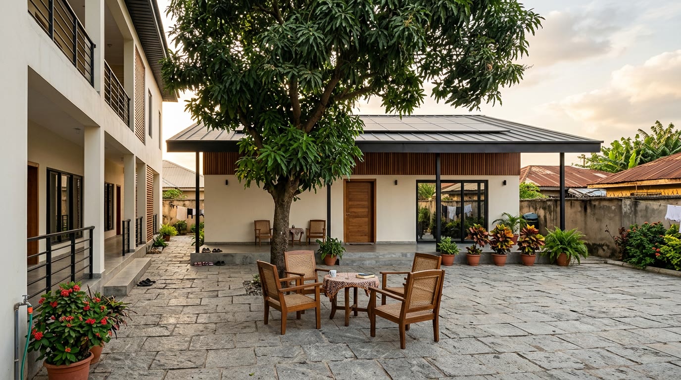 Landscape, The courtyard, looking at the elders' wing