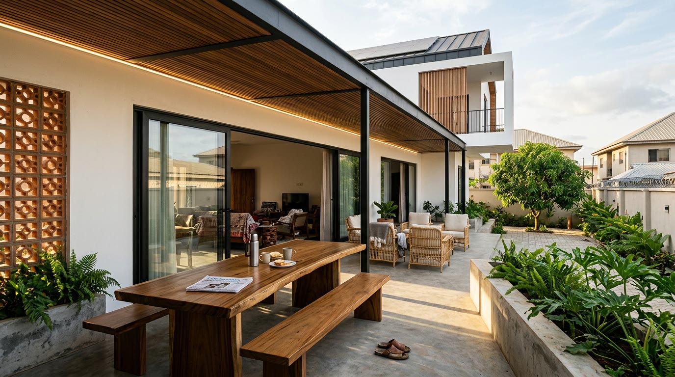 Exterior, The main house veranda, morning