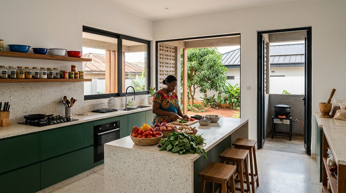 Interior, The family kitchen, back kitchen beyond