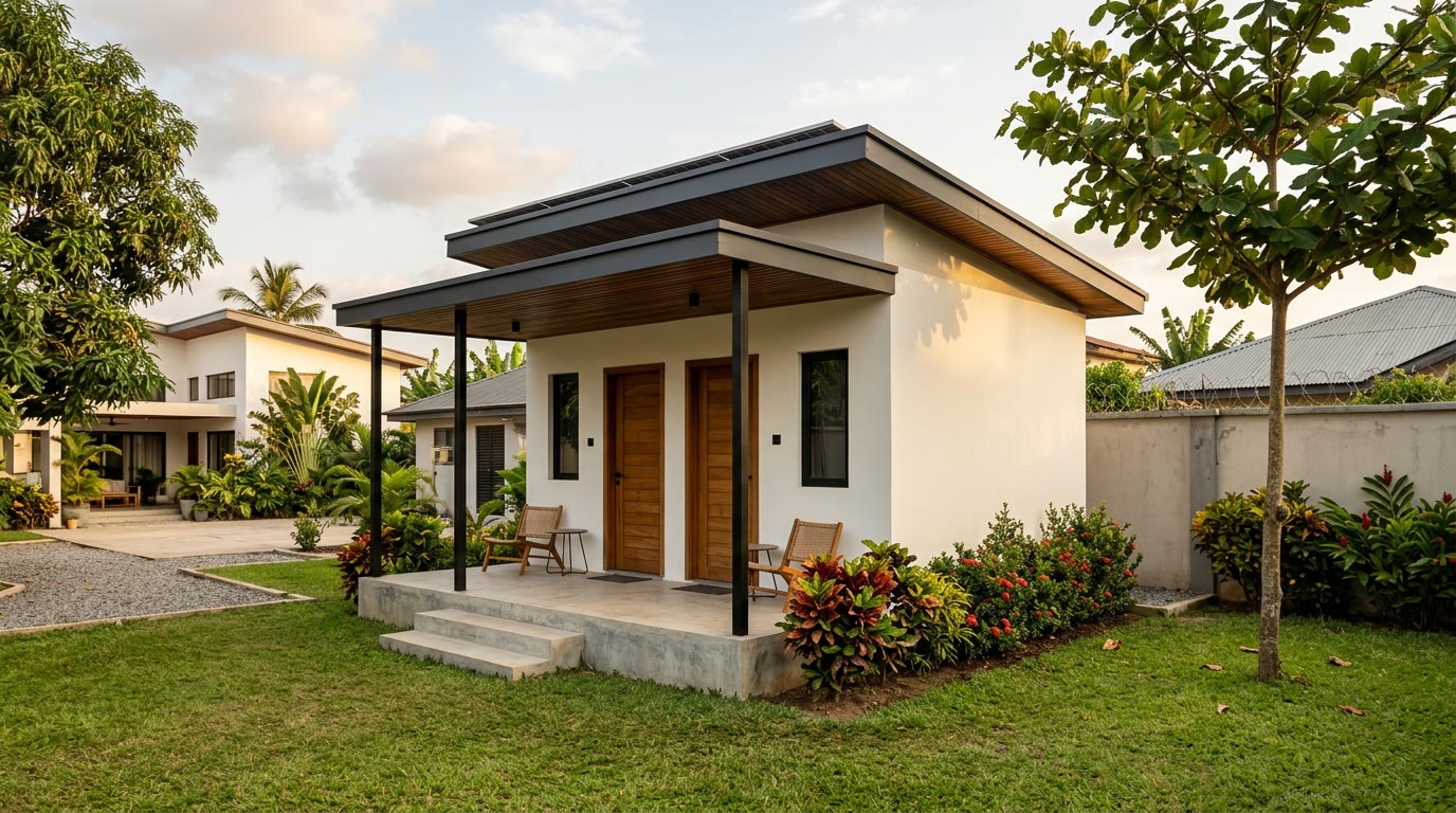Exterior, Guest pavilion at the far corner