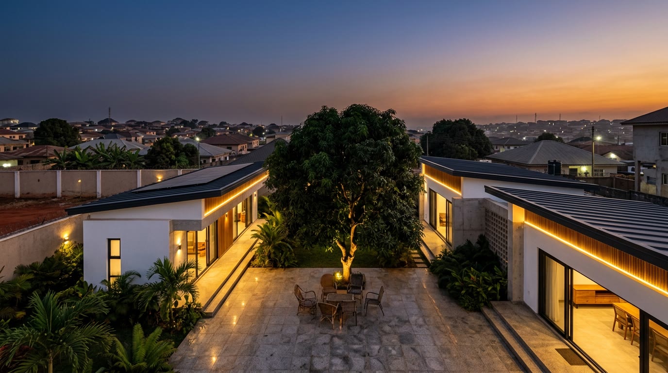 Evening, The compound at dusk, Harmattan evening