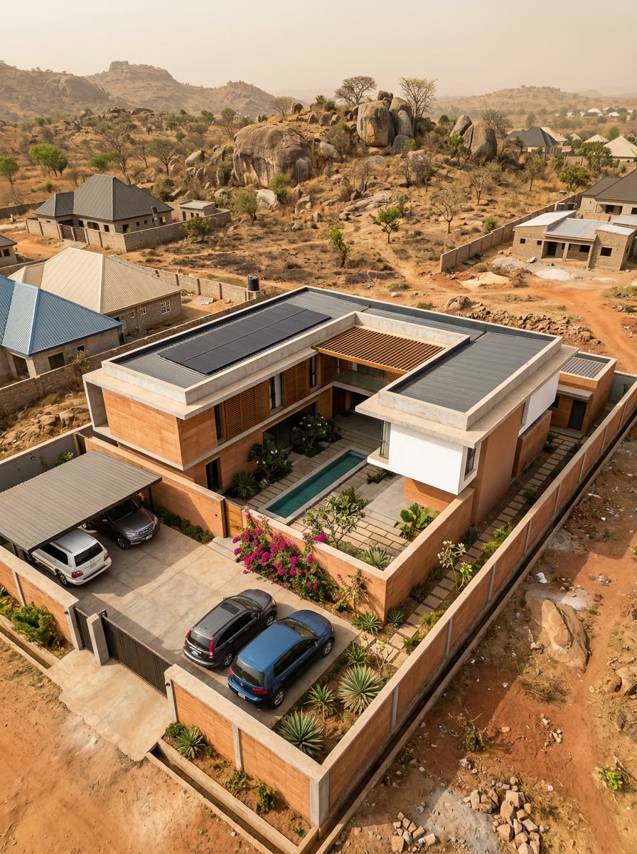 Aerial, Courtyard plan from above, Guzape hills behind