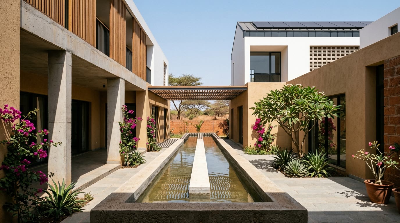 Landscape, The water courtyard at midday